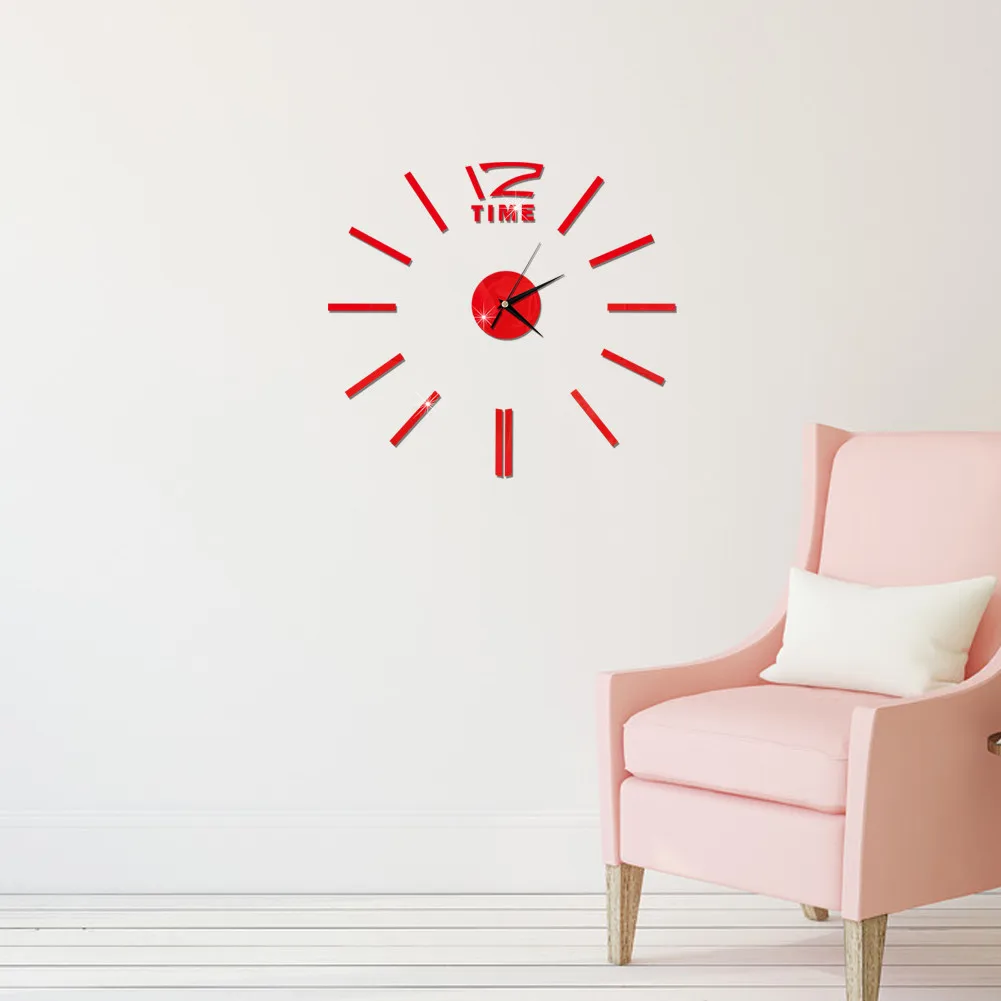 Новые настенные часы современный дизайн DIY аналоговые 3D зеркальная поверхность маленький номер настенные часы Европа акриловая наклейка домашний декор Прямая поставка - Цвет: Красный