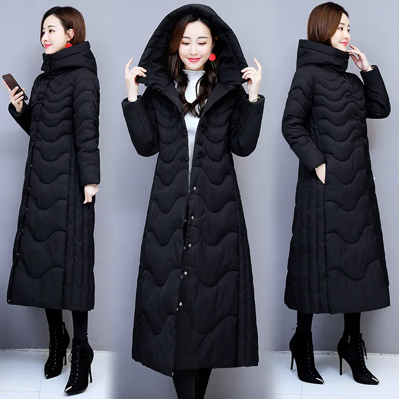

Long down Jacket Cotton-padded Clothes 2019 Winter New Large Size WOMEN'S Coat Thick Cotton-padded Jacket Long over-the-Knee Loo