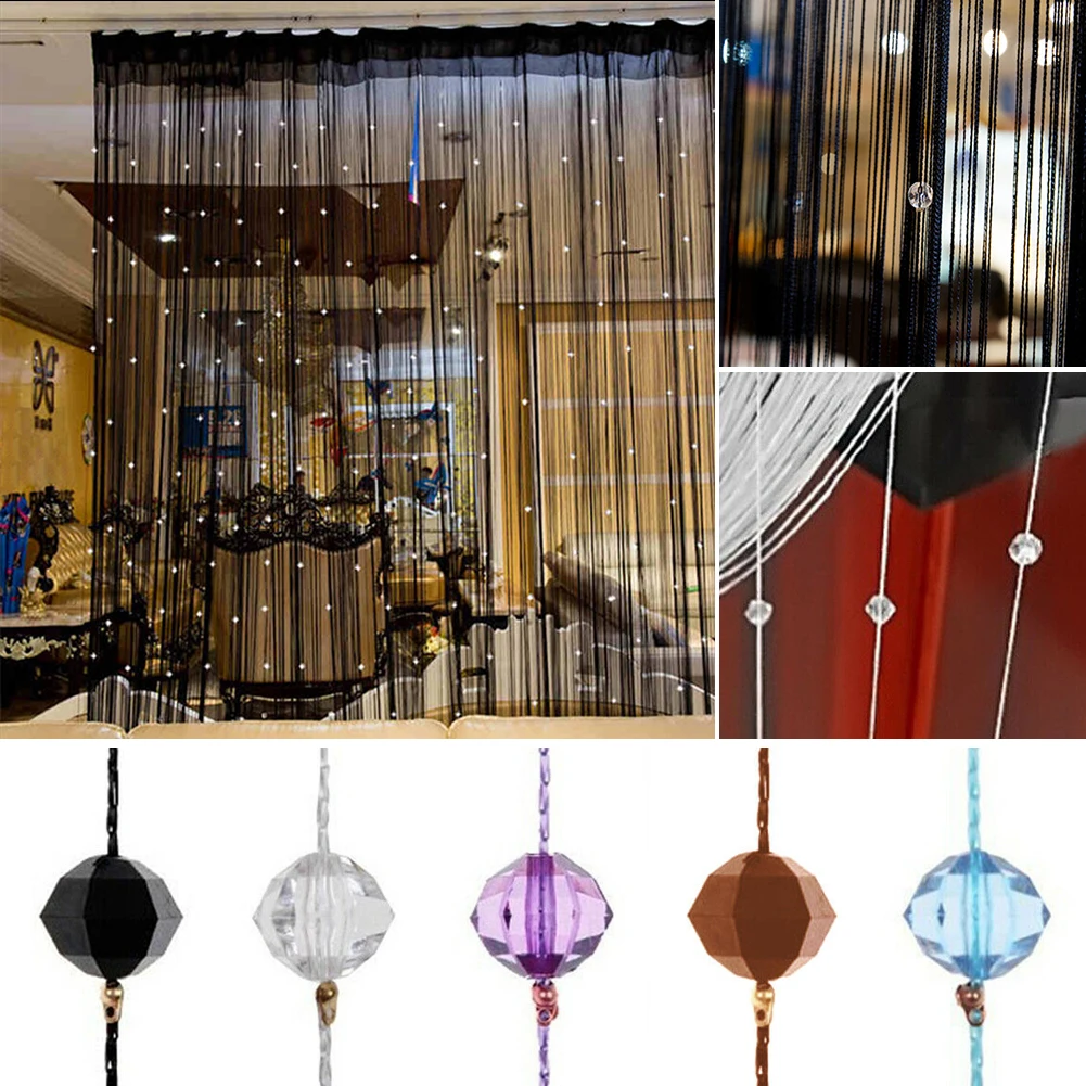Black String Chain Curtain Shiny Tassel Line Curtains Window Door