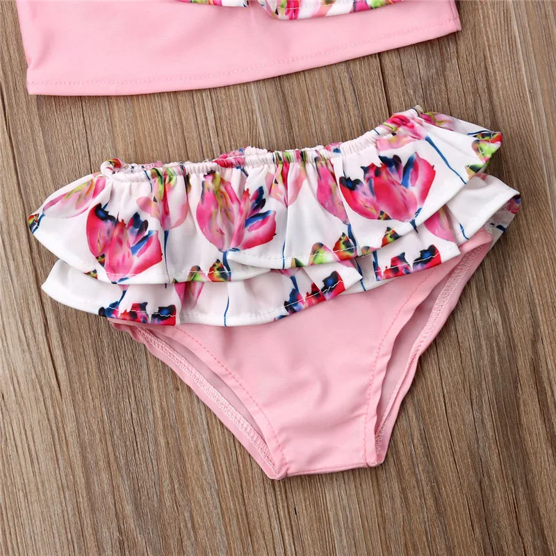 Summer Newborn Baby Girls Flower Bikini Set Swimwear 3PCS Swimsuit Beachwear