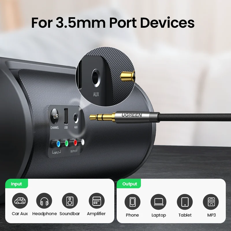 UGREEN-HiFi AUX ̺ 3.5mm  Ŀ ̺ Ÿ  3.5  ǹ   ̾  ڵ  ̺, ׸