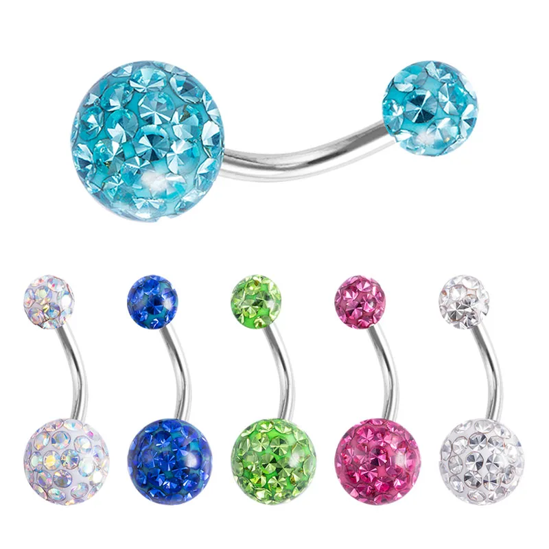 

1pc Crystal Navel Ring Belly Piercing Button Rings Bling Bar Ombligo Party Stud Barbell Round for Woman Sexy Body Jewelry 14G