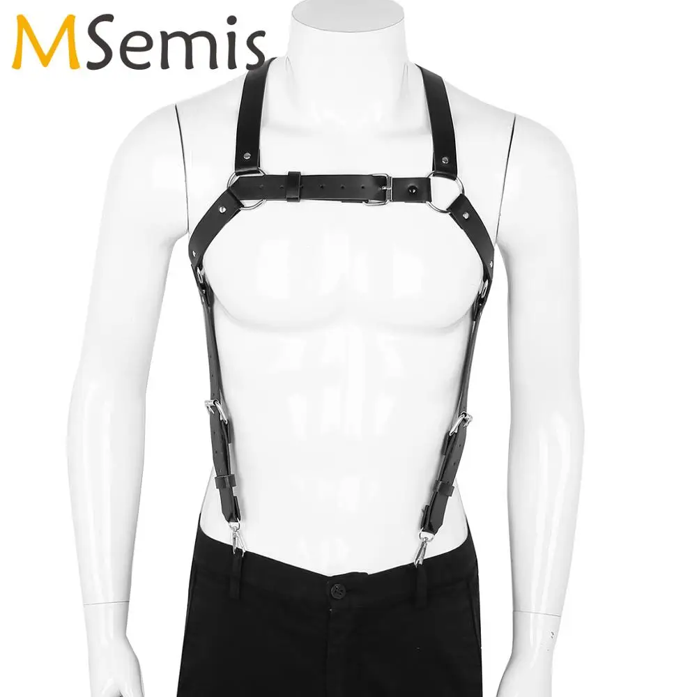 Mens Adjustable PU Leather Gothic Bondage Crop Top Sexy Half Body Chest Harness Suspenders Belt Party Club Rave Dance Tanks |