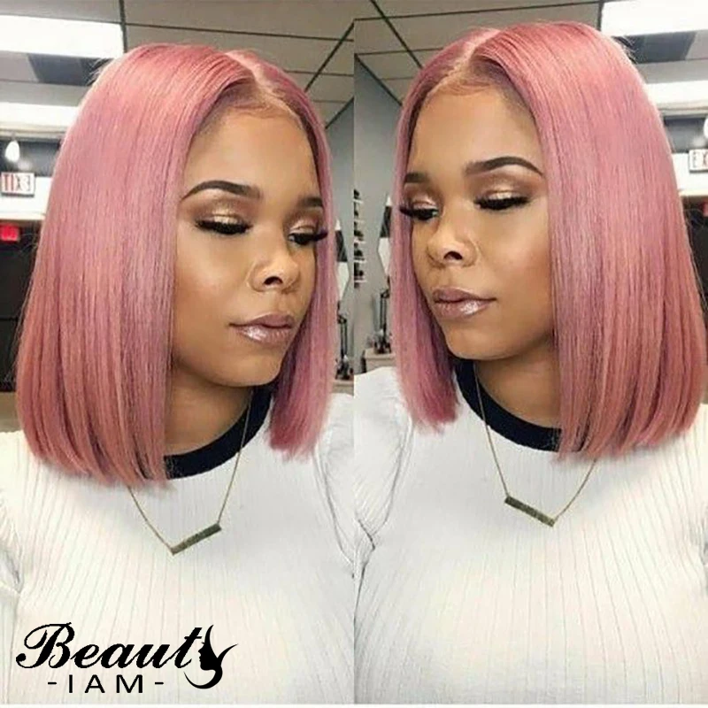 

Colored Glueles Lace Front Human Hair Natural Virgin Bob Wigs For Black Women Peruvian Straight Wig Pre Plucked With Baby Hair