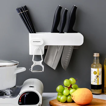 

Kitchen Utensils Rack with Hook Nail-free Wall-mounted Knife Organizer Household Chopsticks Spoon Fork Flatware Storage Rack
