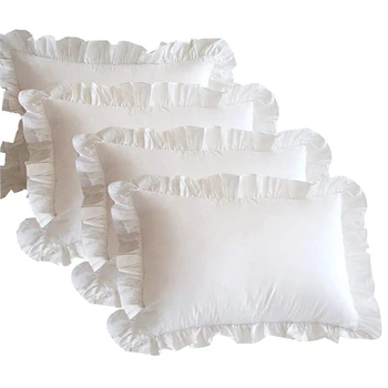 

4Pcs White Pillow Cover Bedding Cotton Solid Lotus Leaf Pillow Deep Fake Princess European Pillow Cover Protective Sticker 48 x
