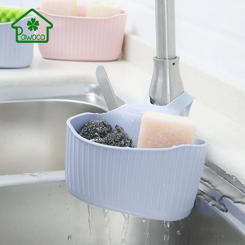 

Pawaca Kitchen Sink Storage Shelf Rack Wall-Mounted Soap Sponge Storage Suction Cup Drain Basket Kitchen Sink Accessories Basket