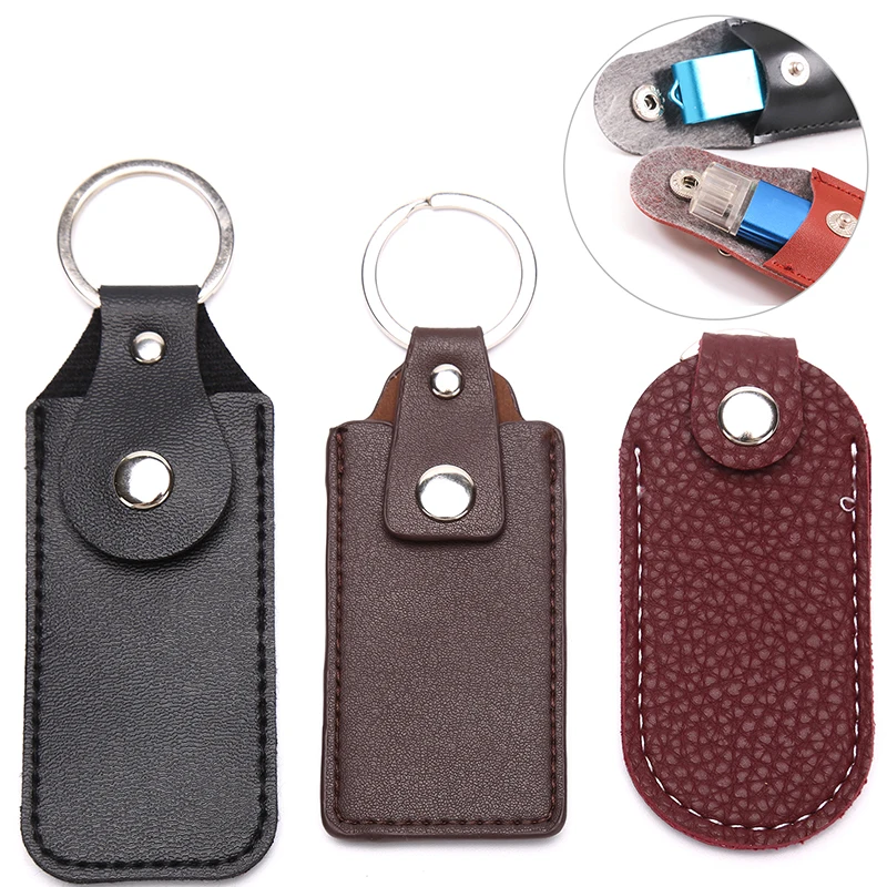 

Usb Case Protective Bag Portable Pocket Leather Key Ring Usb Flash Drive Holder