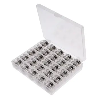 

25 Empty Metal Bobbins Spool w/ 25 Grid Storage Case Box for Sewing Machine