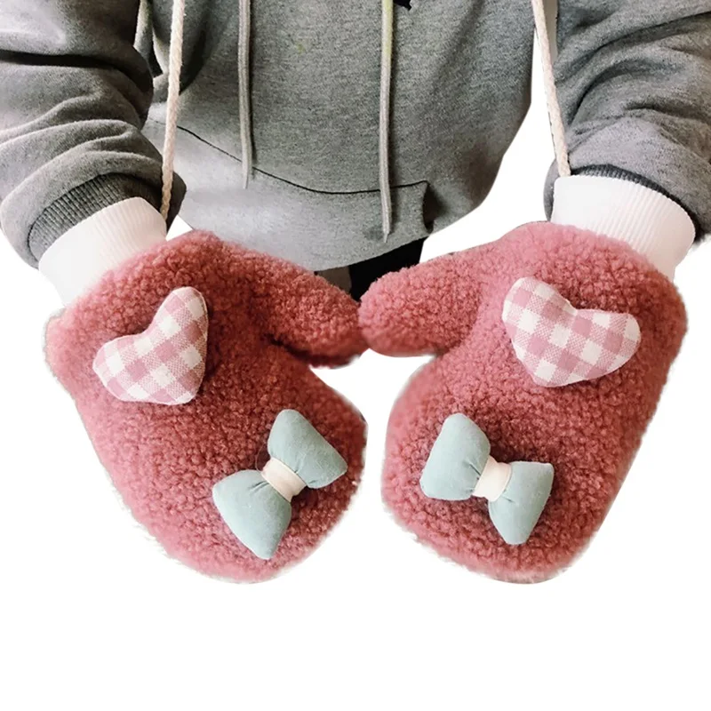 Детские перчатки для малышей, Утепленные зимние теплые вязаные варежки для девочек и мальчиков, перчатки с бантиком