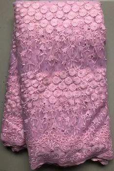 

2020 Latest French Nigerian Lace Fabrics High Quality Tulle African Lace Fabric SLL4834 Wedding Stones French Tulle Lace pink
