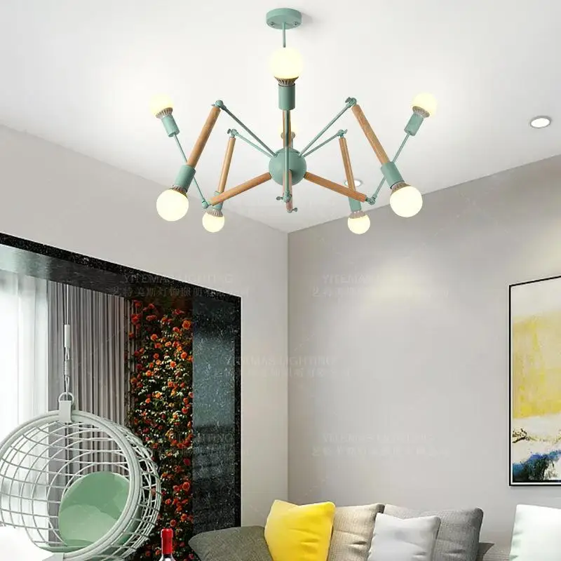 White Wooden Spider chandelier lighting E27 modern loft nordic kitchen chandelier dining room bedroom living room foyer lights