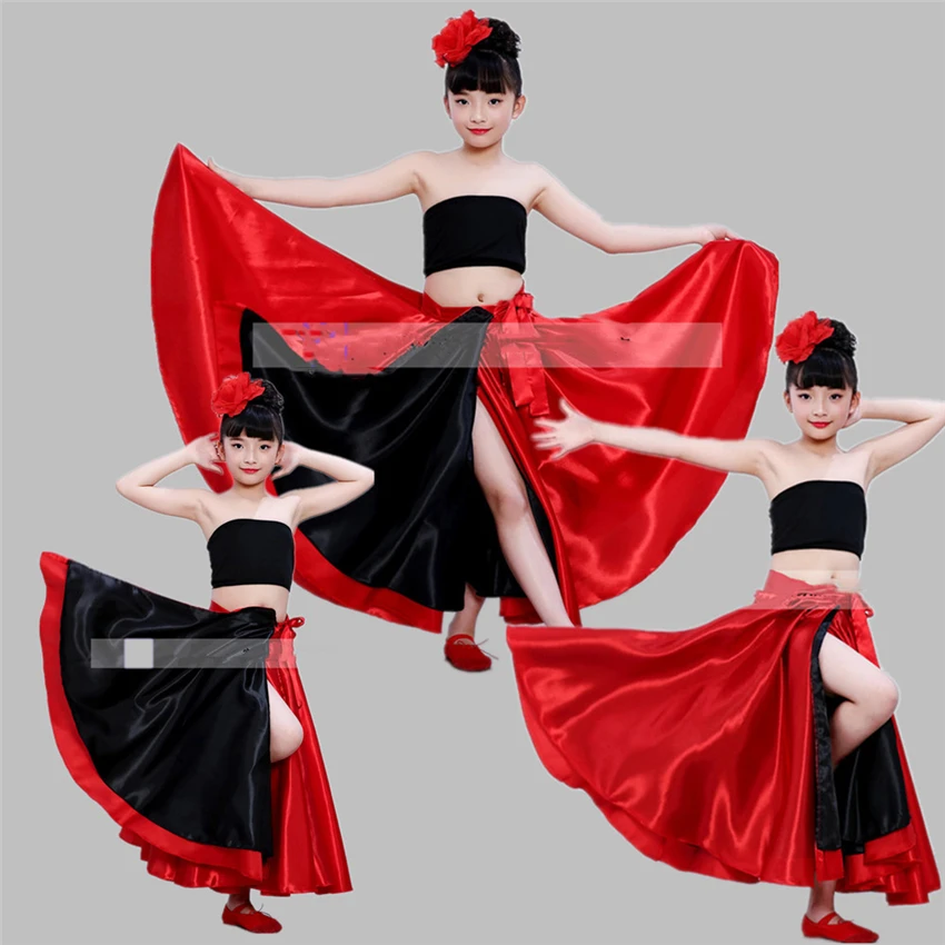 Фламенго танцевальная юбка для девочки живота испанский бой быков Цыганское Платье танцевальный костюм для сцены одежда Бальные, фламенко