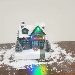 Tienda de juguetes de Navidad, casa de pueblo con luz LED, invierno, nieve
