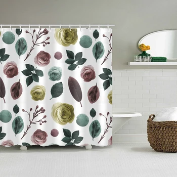 

Green Shower Curtain Leaves Printing Pattern Modern Natural Plant Pattern Polyester Bathroom Curtains New House Gift