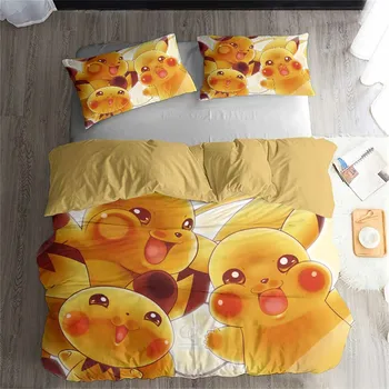 

HELENGILI 3D Bedding Set Pokemon Pikachu Print Duvet Cover Set Bedcloth with Pillowcase Bed Set Home Textiles #JL-51