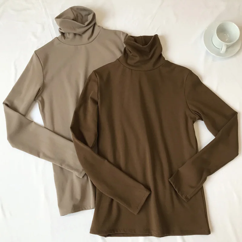

Women Long Sleeve Turtleneck Simple T-shirts Korean Style All-match Leisure t shirt harajuku Womens Clothing autumn student tops