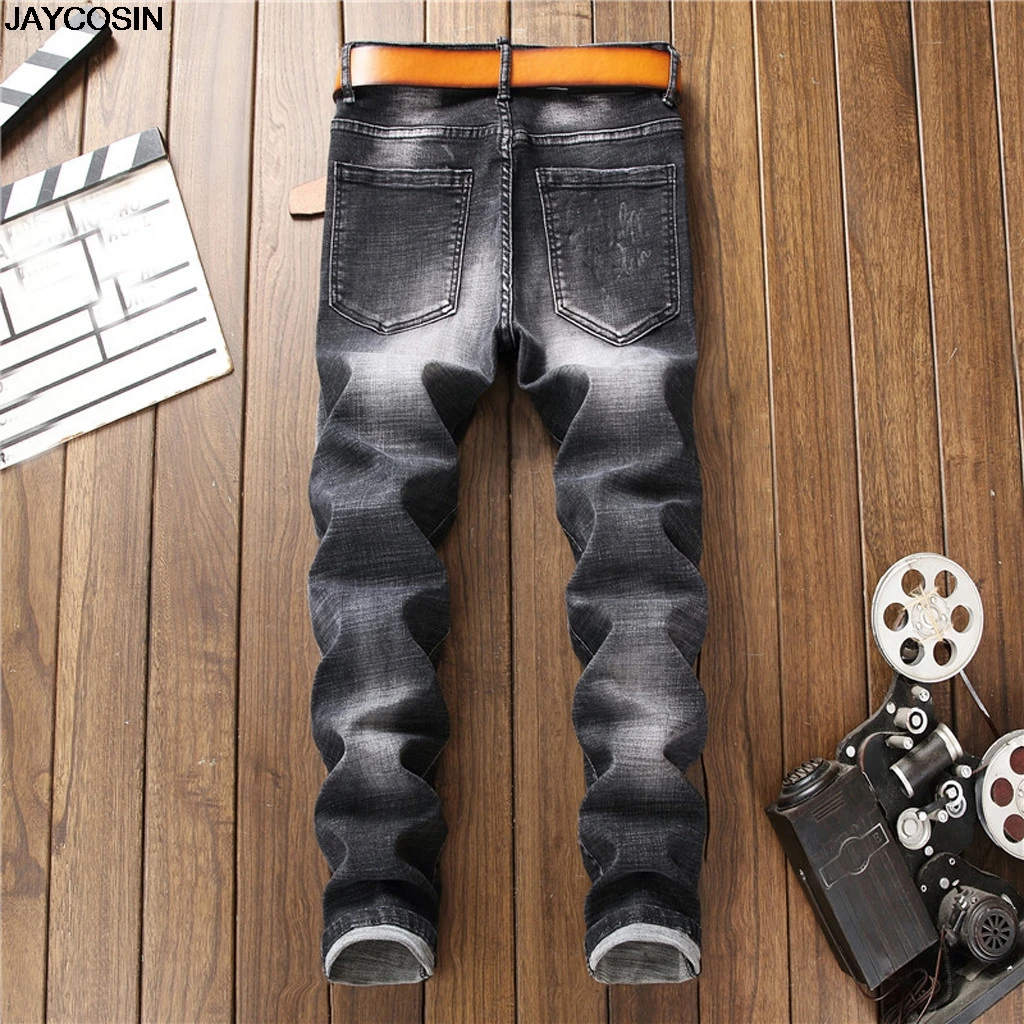 KLV Men Ripped Hole Skinny Denim Jeans Hip Pop Pants Trousers Sweatpants Streetwear Men Pencil Pants Trousers Hombre 9729