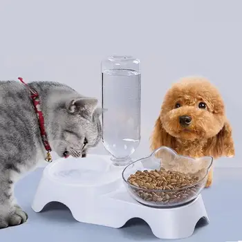 

Feeding Bowl Cat Ears Shaped Oblique Double Bowls Spine Drinking Fountain Food Dish Pet Bowl for Cat Dog Pets Supplies Feeding