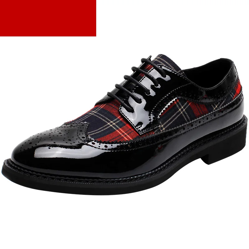 Misalwa личность Для мужчин модерна Обувь с перфорацией типа «броги» смешанные Цвет зеленого и красного цвета вечерние туфли оксфорды туфли-броги Лакированная кожа с острым носком, на плоской подошве - Цвет: Red