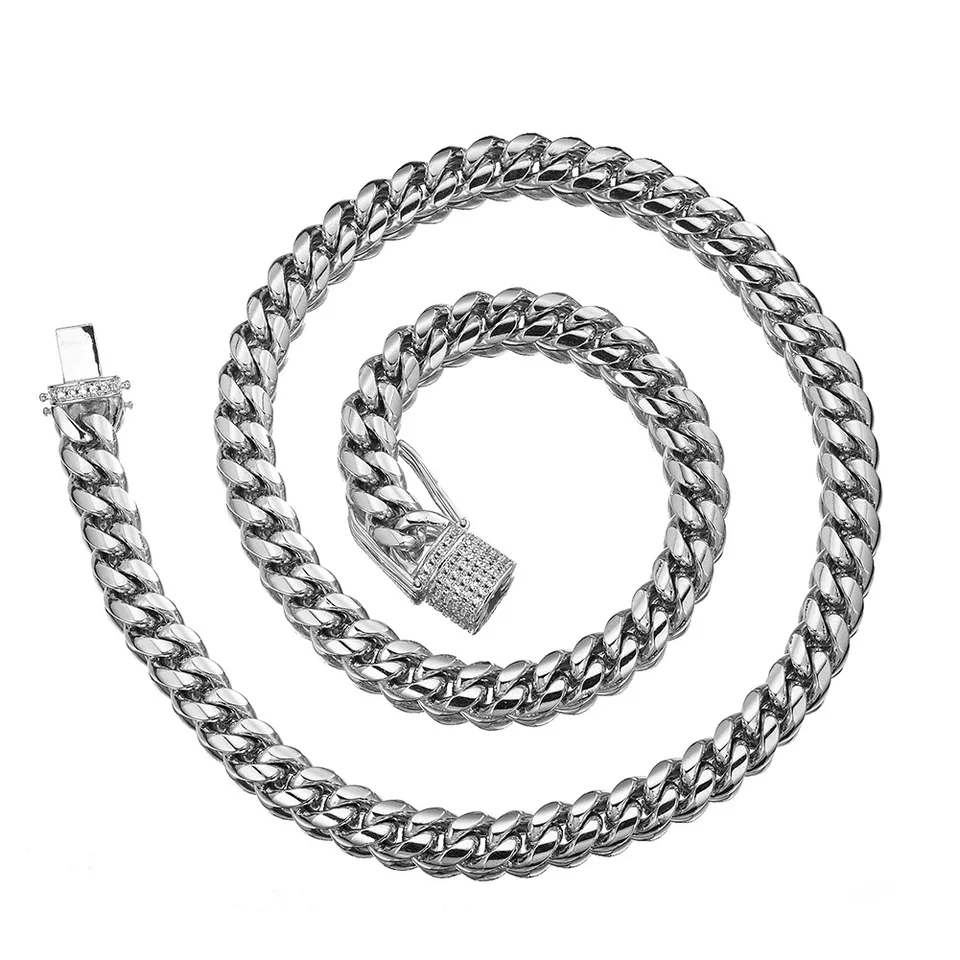 Gold Stainless Steel Miami Cuban Chain Bracelet Set