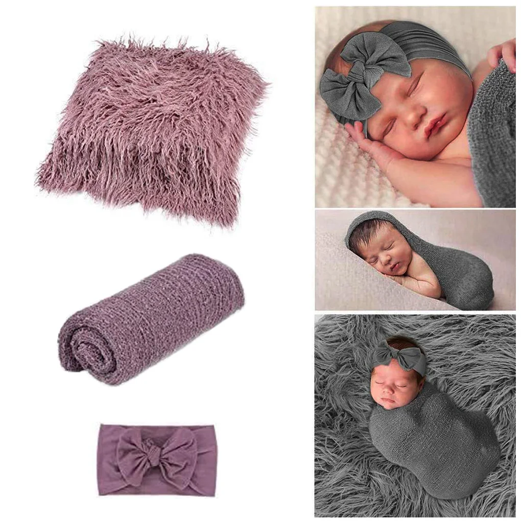 3pcs Baby Clothes Photography Props Newborn Dress Cotton Polyester Baby Wrap Suit 0-6months
