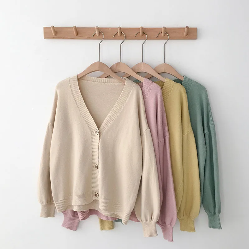 Океанlove однобортные Однотонные кардиганы с v-образным вырезом Осень женские Свитера повседневные милые корейские все совпадающие свитера 12825