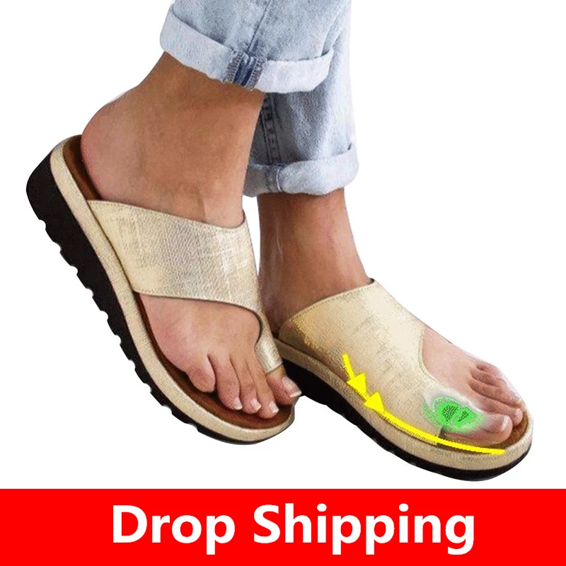 

Big Toe Foot Correction Sandal Comfy Platform Flat Sole Ladies Casual Soft Women PU Leather Shoes Orthopedic Bunion Corrector
