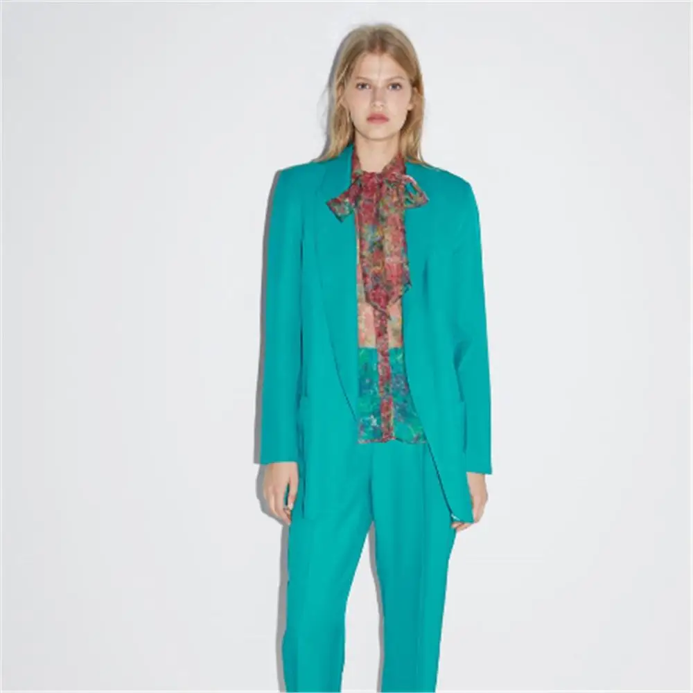 

ZA 2019 Women's Suit Fashion New Autumn and Winter Women's Pockets Long Coat Jacket Bohemian Lapel Long-sleeved Suit Jacket