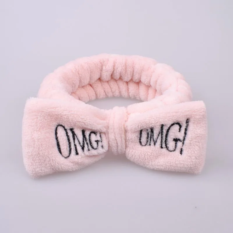 Повязки на голову с надписью OMG для женщин, коралловый флис, мягкий бант, для девушек, для мытья лица, повязки на голову, повязка на голову, эластичная повязка на голову, cheveux homme