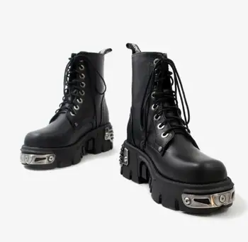 baratas Womens Senhoras Rendas Acima Creepers Chunky Cleated Plataforma Goth Punk Tornozelo Botas Sapatos