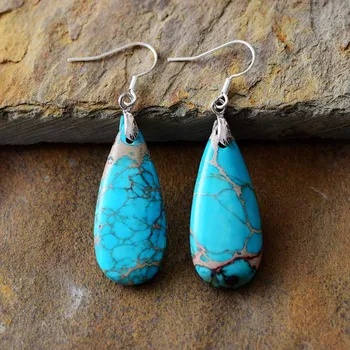 Women Luxury Earrings Natural Stones Teardrop Dangle Earrings Designer Elegant Earrings US European Jewelry Dropshipping