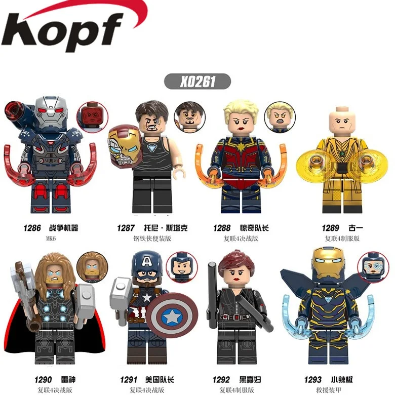 

20Pcs Building Blocks Avengers 4 Bricks Blcak Widow Thor Captain America War Machine Figures For Children Collection Toys X0261