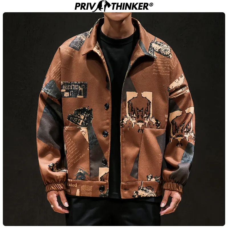 Privathinker, мужская и женская осенняя одежда, японский стиль, повседневные куртки с принтом, Мужская шерстяная куртка большого размера, пальто, Мужская модная одежда