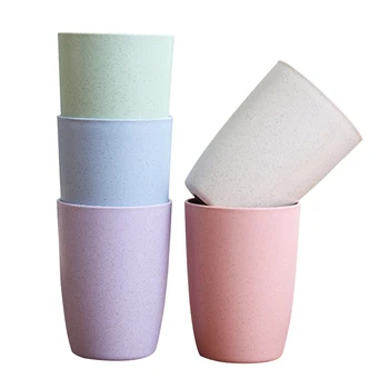 

5pcs/set Unbreakable Home Reusable Solid Easy Clean Wheat Straw Cups Bathroom Tumbler Portable Drinking Nordic Style Toothbrush
