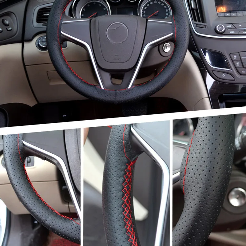 

Top Genuine Leather Steering Wheel Cover Breathable DesignBraid Case fit car suv diameter 38cmAuto Steering-Wheel