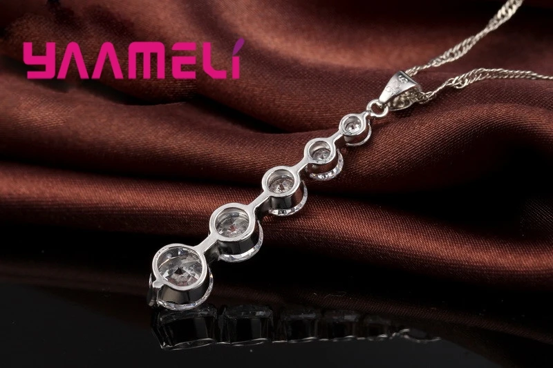 Long Drop Earrings Pendants Necklaces Set For Wedding Jewelry Women 925 Sterling Silver Crystal Wedding Jewellery Sets