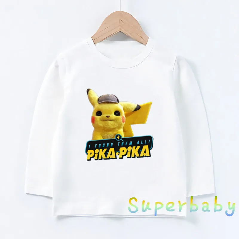 Детская футболка с принтом «Pokemon Go Detective Pikachu» Забавные топы с рисунком для маленьких мальчиков и девочек, детская футболка с длинными рукавами LKP5290 - Цвет: LKP5290-B