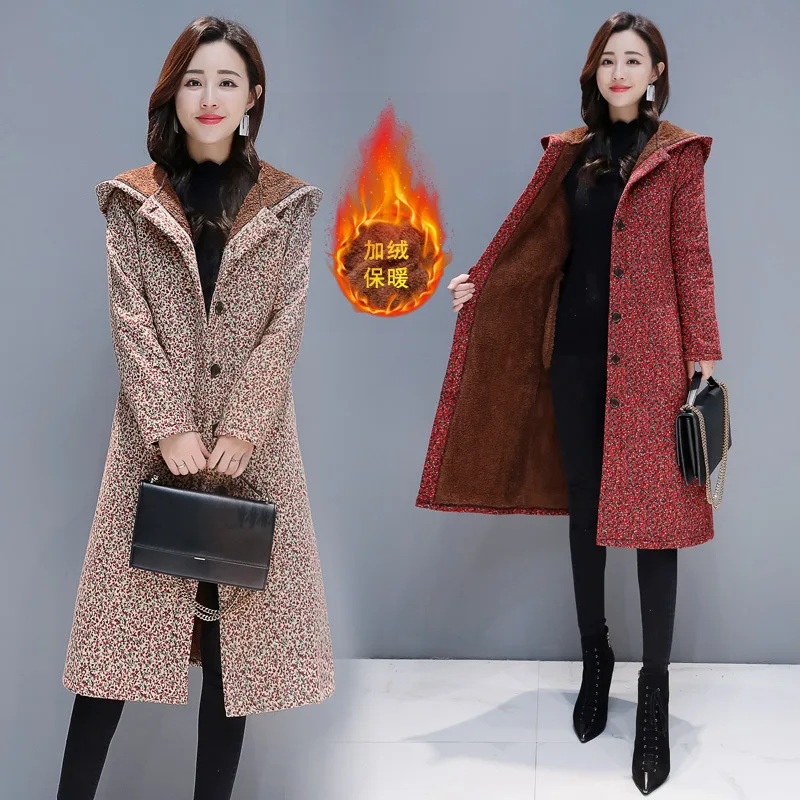 

Photo Shoot Winter Ethnic-Style Cotton-padded Clothes Women's Medium-length Brushed And Thick Chinese-style Cotton Linen Retro H