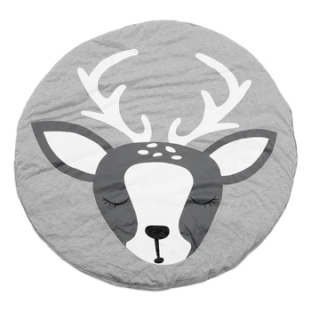 

90CM Kids Play Game Mats Round Carpet Rugs Mat Cotton Crawling Blanket Floor Carpet For Kids Room Decoration INS Baby Gifts deer