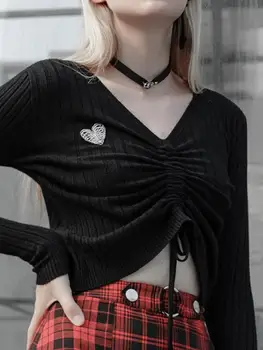 

Punk Rave Women's Knitted Heart Embroidered Drawstring Tops PM-164DQ