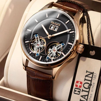 

HAIQIN Automatic Mechanical Gold Men's watches Top brand luxury Sport watch mens watch Steel Tourbillon waterproof reloj hombre