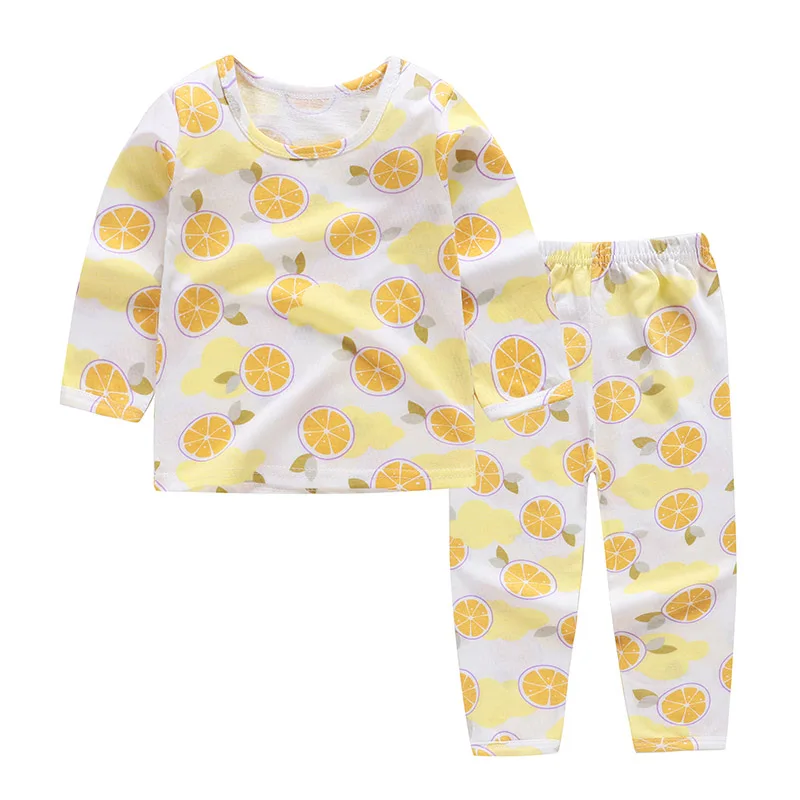 Осенние пижамы из 2 предметов для девочек, весенние хлопковые новые комплекты одежды для малышей Детская одежда для сна с длинными рукавами и рисунком детские пижамы для мальчиков и девочек