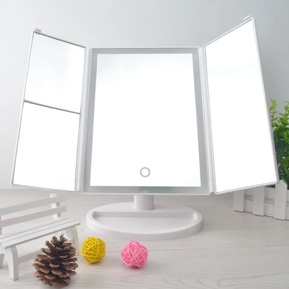 

38 LEDs Adjustable Bright & Natural Light Make-up Trifold Mirror Beauty Cosmetic Mirror 1X/2X/3X Magnification Vanity