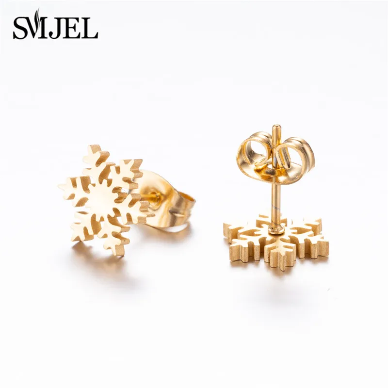 Smjel kleine Ohrringe hohl Edelstahl Geist Kürbis Schädel Schneeflocke Hirsch Ohr stecker Frauen Weihnachts schmuck Geschenk – Detail 3