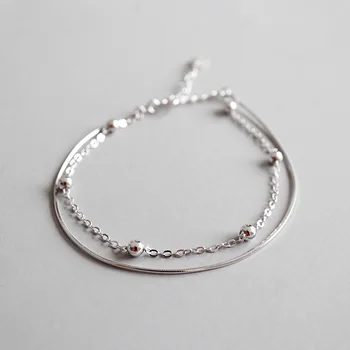 

Fashion 100% S925 Sterling Silver Bead double-deck Anklets Foot Snake Chain Anklet bracelet Fine Silver Woman Beach Party Gift