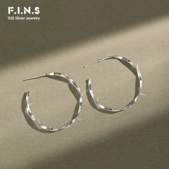 

F.I.N.S Korean S925 Sterling Silver Earrings Mobius Twist Circle Earrings Female Simple Deign Big Hoop Earrings Prevent Allergy