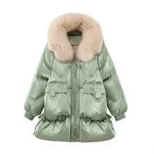 Роскошные зимние женские пуховые парки, пальто, куртки с воротником из лисьего меха, женские длинные пальто, женская теплая одежда VF9104