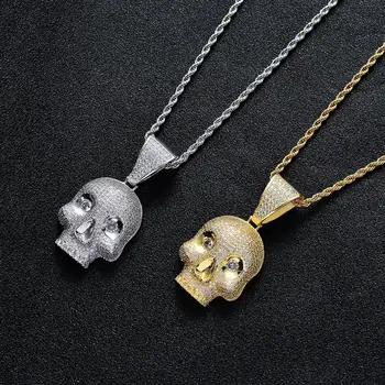 

Anztilam Skull Gold CZ Stone Pendant Necklace Tennis Chain AAA Cubic Zirconia Hip hop Rock Jewelry Gifts