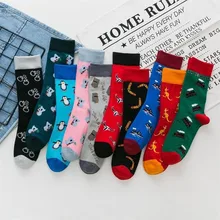 1 пара мужских носков, мужские повседневные носки, хлопковые модные креативные носки с мультяшным пингвином, Забавные милые женские носки средней длины, носки унисекс